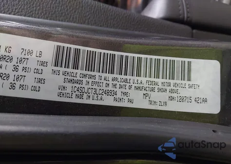 2020 Dodge Durango R/T Awd z USA, uszkodzony, nr VIN 1C4SDJCT3LC248934